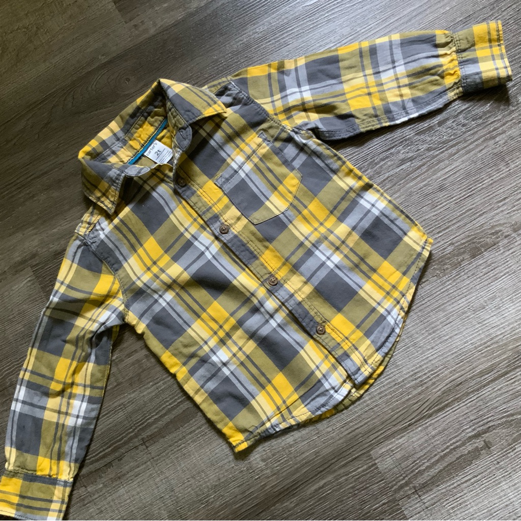 Pick Any 5 For $15 Yellow And Gray Plaid Button-Up Shirt